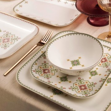 26 daļu porcelāna galda servīze, balta/zaļa