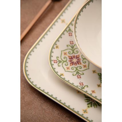 26 daļu porcelāna galda servīze, balta/zaļa