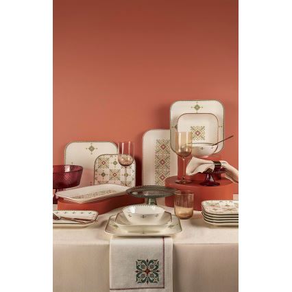 26 daļu porcelāna galda servīze, balta/zaļa