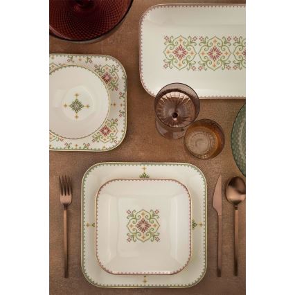 26 daļu porcelāna galda servīze, balta/zaļa