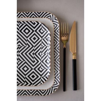 26 daļu vakariņu servīze — balta/melna, no porcelāna