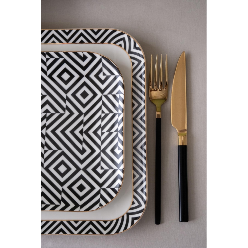 26 daļu vakariņu servīze — balta/melna, no porcelāna