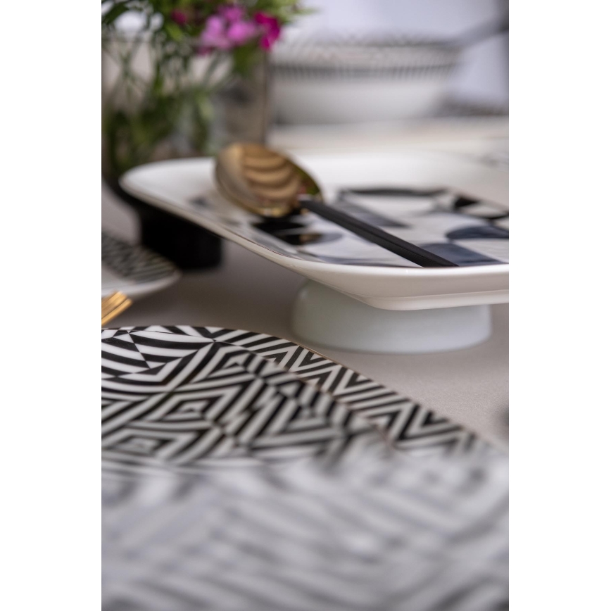 26 daļu vakariņu servīze — balta/melna, no porcelāna