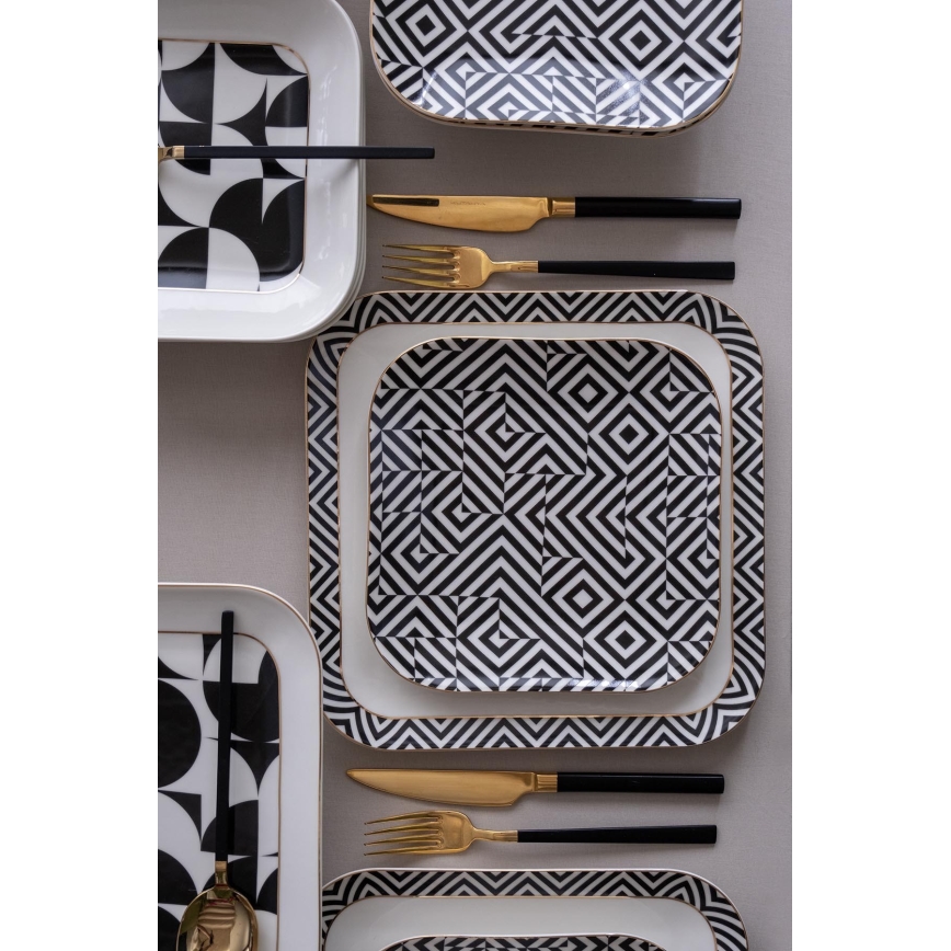 26 daļu vakariņu servīze — balta/melna, no porcelāna