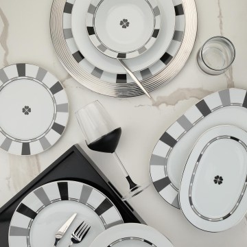 27 daļu porcelāna galda servīze, balta/pelēka