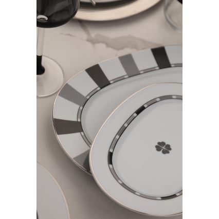 27 daļu porcelāna galda servīze, balta/pelēka