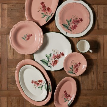 27 daļu porcelāna servīze, rozā/balta