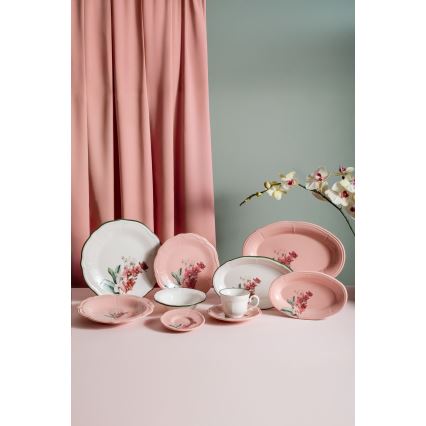 27 daļu porcelāna servīze, rozā/balta