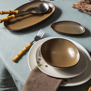 27 daļu trauku komplekts — balts/brūns, porcelāns