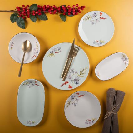 29 daļu daudzkrāsains porcelāna trauku komplekts