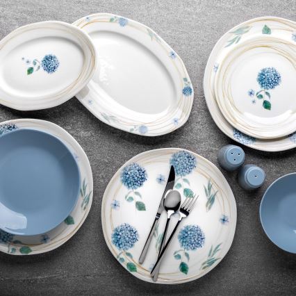 29 daļu vakariņu servīze, balta/zila, porcelāns