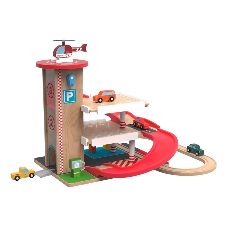 2Kids Toys - Koka garāža ar vilcienu sliežu ceļu