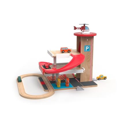 2Kids Toys - Koka garāža ar vilcienu sliežu ceļu