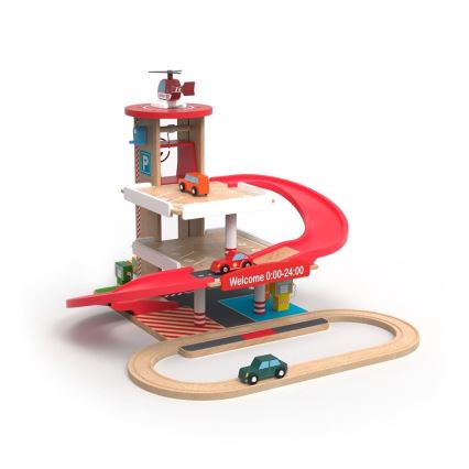 2Kids Toys - Koka garāža ar vilcienu sliežu ceļu