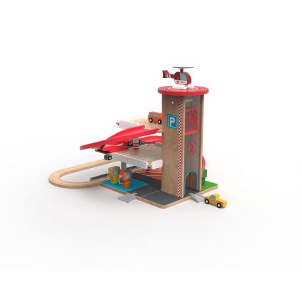 2Kids Toys - Koka garāža ar vilcienu sliežu ceļu