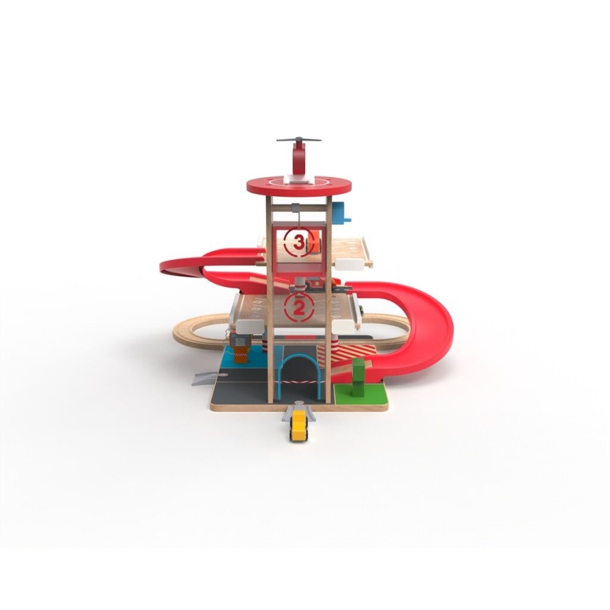 2Kids Toys - Koka garāža ar vilcienu sliežu ceļu
