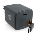 30W USB Power Delivery (PD) lādētājs ar ievelkamu kabeli, 2x USB-C, melns