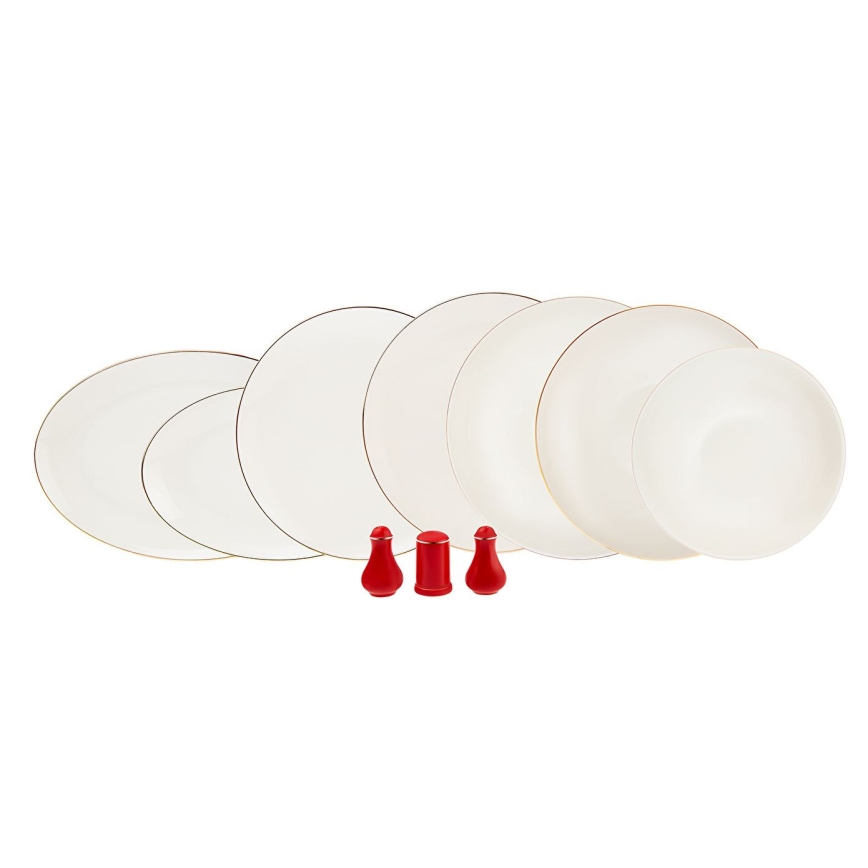 58 daļu porcelāna galda servīze, balta/sarkana