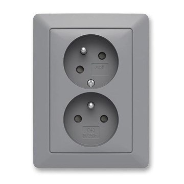 ABB 5513T-C02157 141 - Dubultā sadzīves kontaktligzda ar rāmi ZONI 250V pelēka