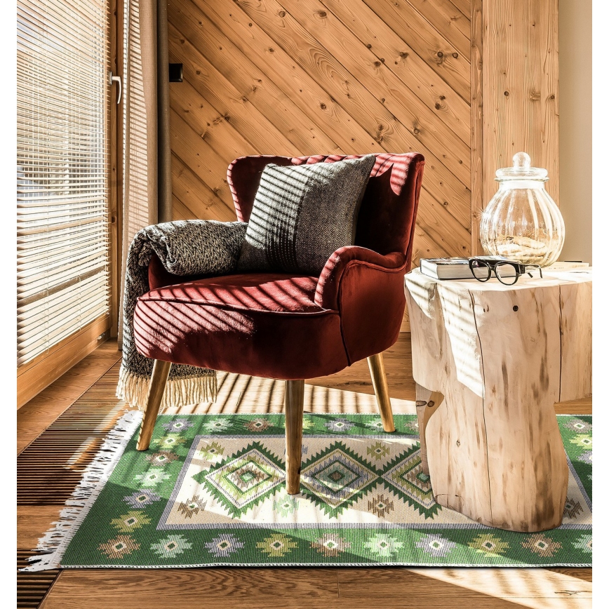 Abpusējs orientālais paklājs KILIM 80x150 cm zaļš/bēšs