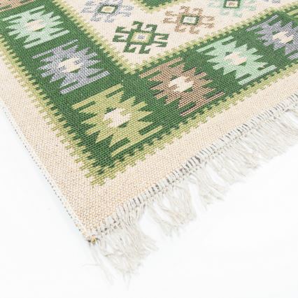Abpusējs orientālais paklājs KILIM 80x150 cm zaļš/bēšs