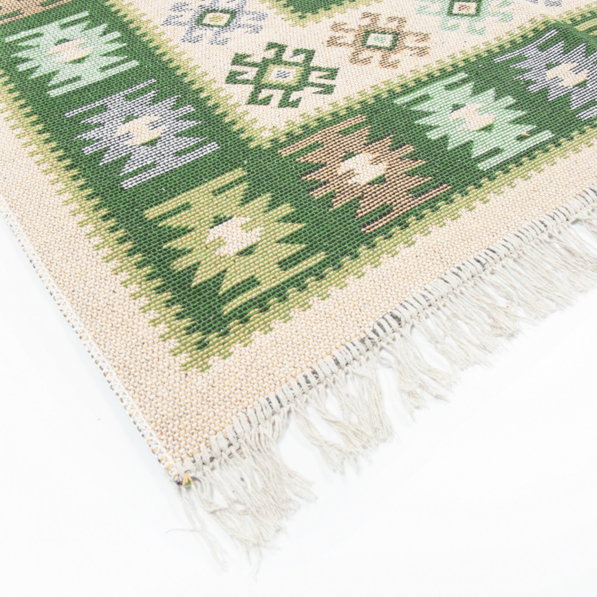 Abpusējs orientālais paklājs KILIM 80x150 cm zaļš/bēšs