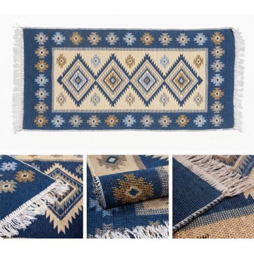 Abpusējs orientālais paklājs KILIM 80x150 cm zils/bēšs