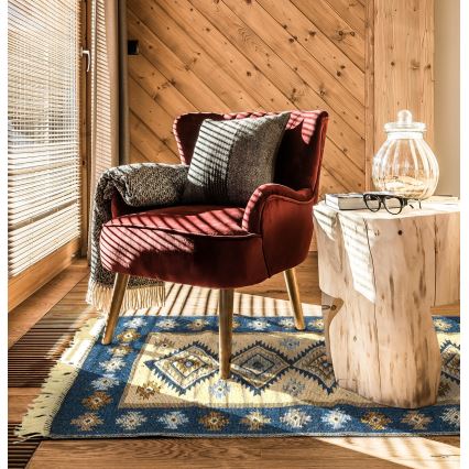 Abpusējs orientālais paklājs KILIM 80x150 cm zils/bēšs