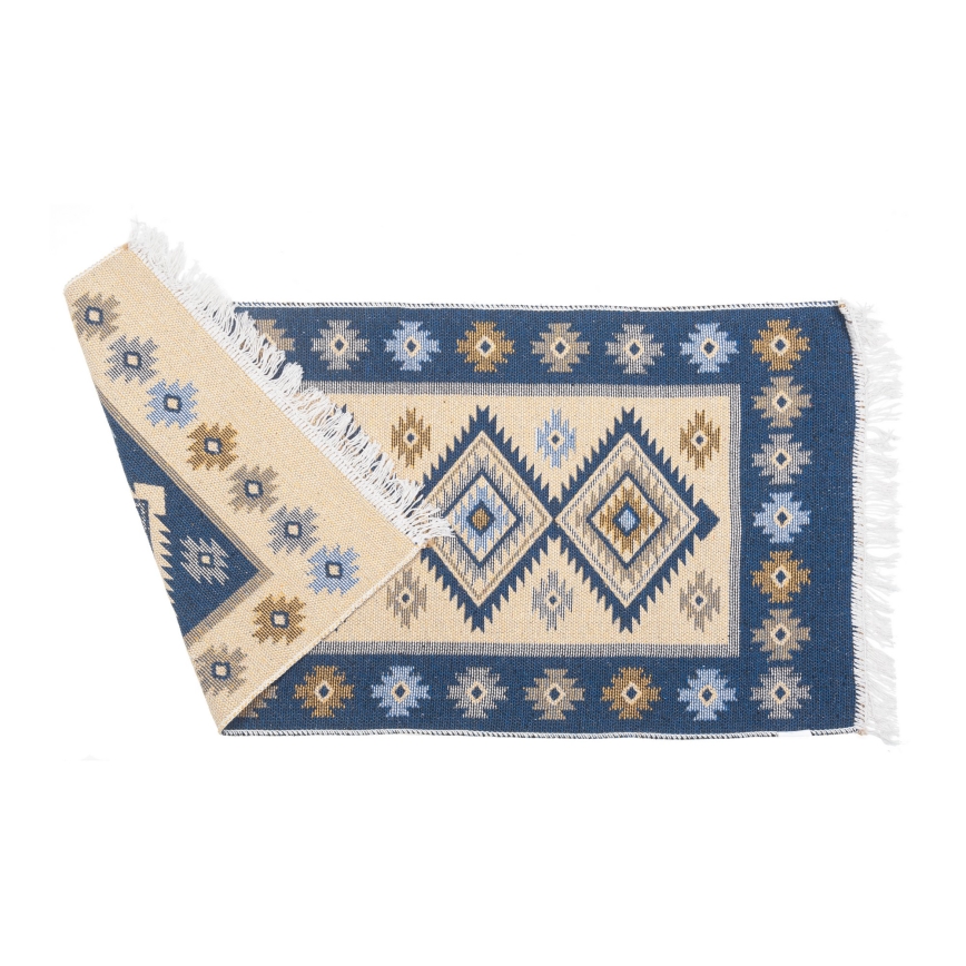 Abpusējs orientālais paklājs KILIM 80x150 cm zils/bēšs