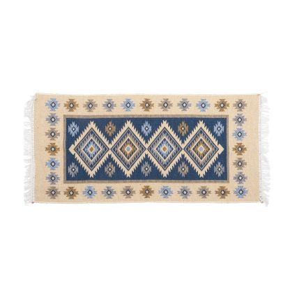 Abpusējs orientālais paklājs KILIM 80x150 cm zils/bēšs