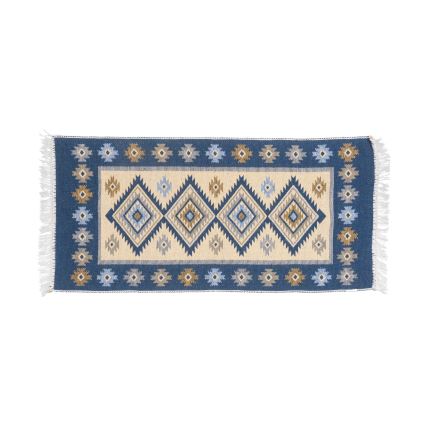 Abpusējs orientālais paklājs KILIM 80x150 cm zils/bēšs