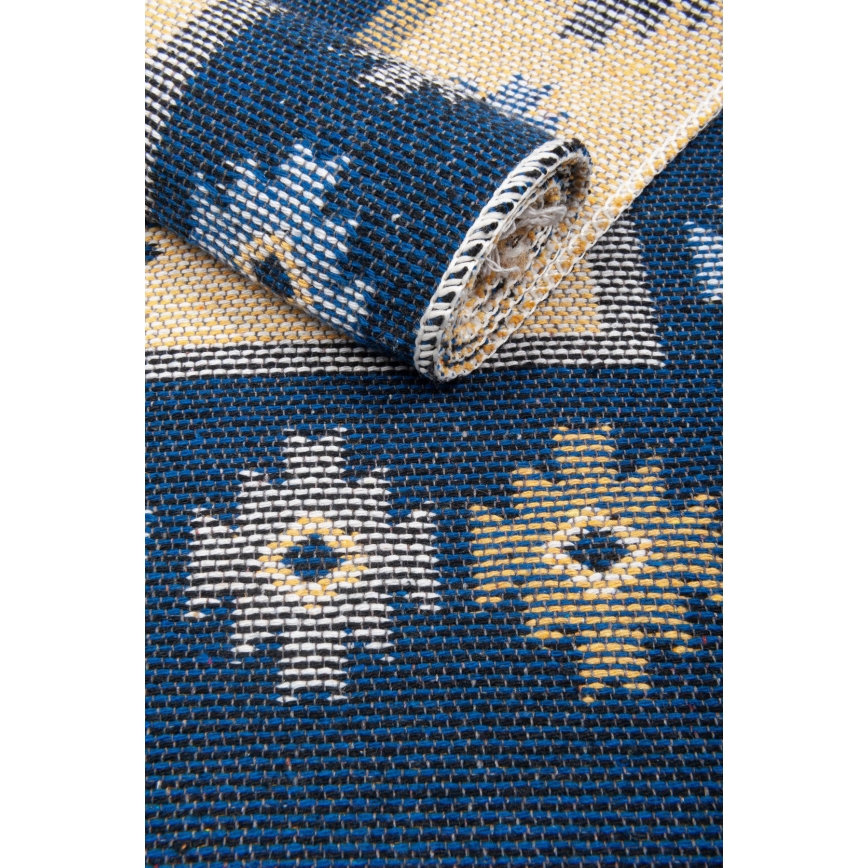 Abpusējs orientālais paklājs KILIM 80x150 cm zils/bēšs
