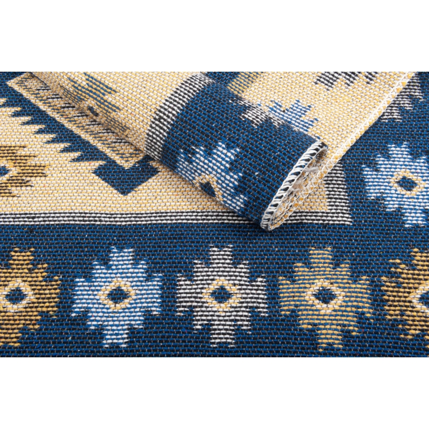 Abpusējs orientālais paklājs KILIM 80x150 cm zils/bēšs
