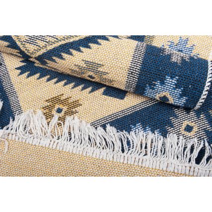 Abpusējs orientālais paklājs KILIM 80x150 cm zils/bēšs