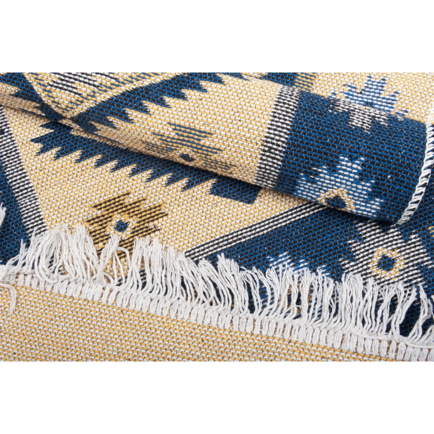 Abpusējs orientālais paklājs KILIM 80x150 cm zils/bēšs