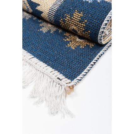 Abpusējs orientālais paklājs KILIM 80x150 cm zils/bēšs