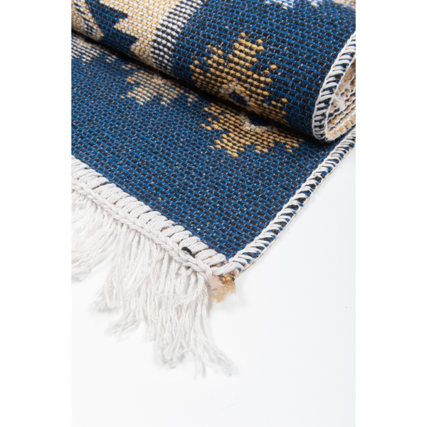 Abpusējs orientālais paklājs KILIM 80x150 cm zils/bēšs