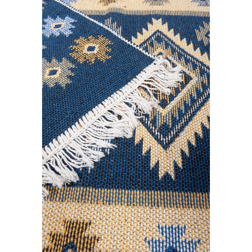 Abpusējs orientālais paklājs KILIM 80x150 cm zils/bēšs