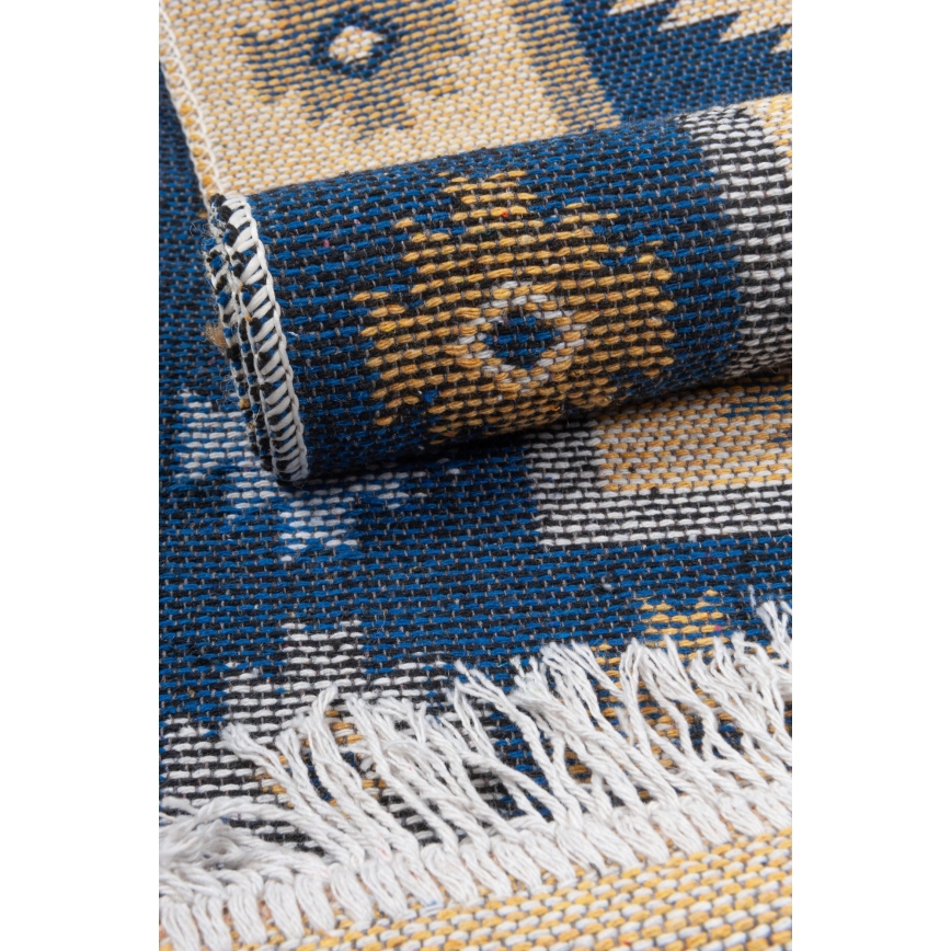 Abpusējs orientālais paklājs KILIM 80x150 cm zils/bēšs