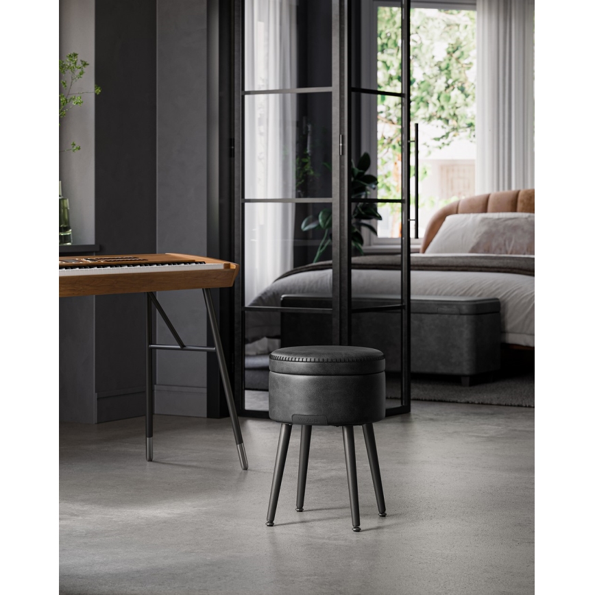 Ādas taburete CORE, melna