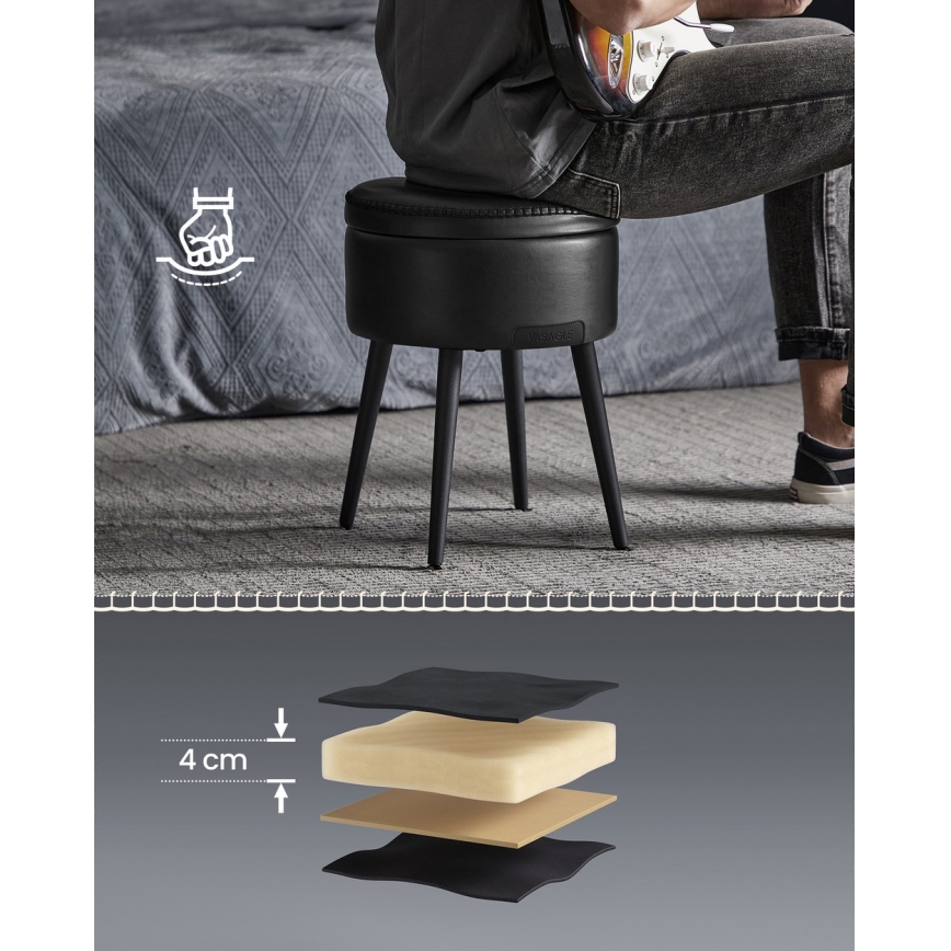 Ādas taburete CORE, melna