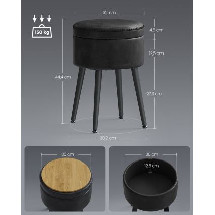 Ādas taburete CORE, melna