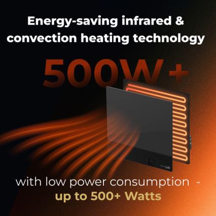 AENO - viedais 500 W infrasarkanais siltuma panelis ar taimeri/termostatu, Wi‑Fi, melns