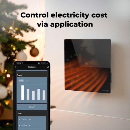 AENO - viedais 500 W infrasarkanais siltuma panelis ar taimeri/termostatu, Wi‑Fi, melns