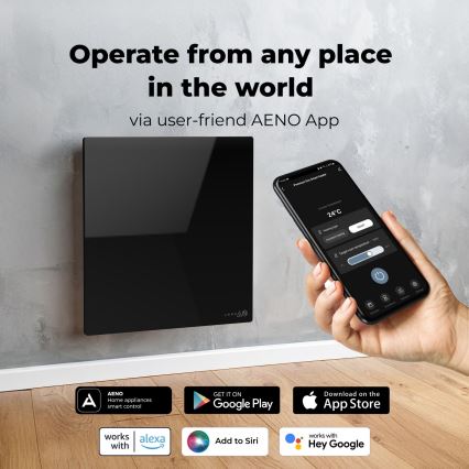 AENO - viedais 500 W infrasarkanais siltuma panelis ar taimeri/termostatu, Wi‑Fi, melns