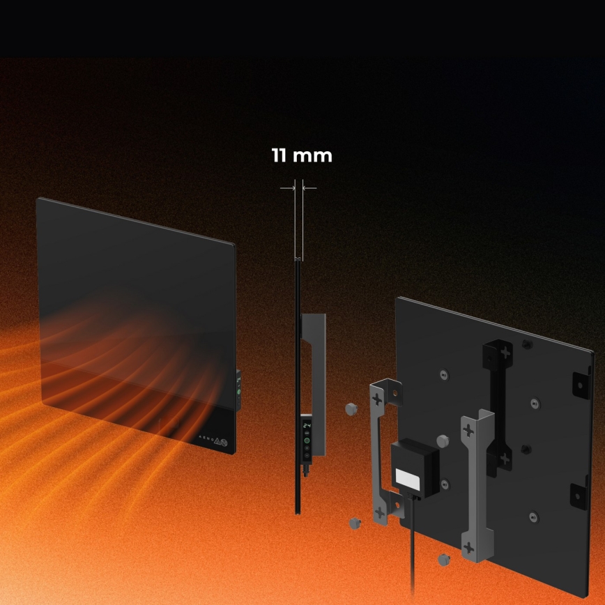 AENO - viedais 500 W infrasarkanais siltuma panelis ar taimeri/termostatu, Wi‑Fi, melns