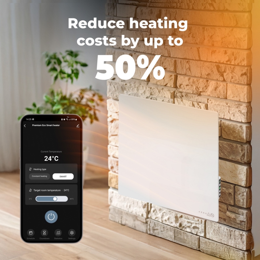 AENO - Viedais 500W elektriskais infrasarkanais panelis ar taimeri/termostatu, Wi-Fi, balts