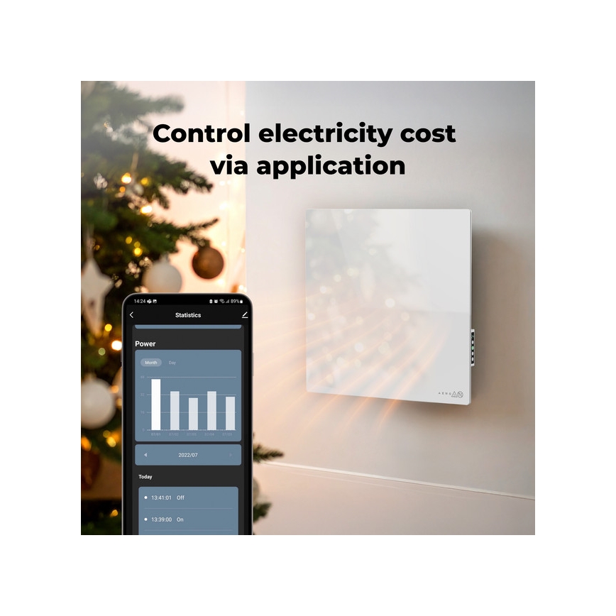 AENO - Viedais 500W elektriskais infrasarkanais panelis ar taimeri/termostatu, Wi-Fi, balts