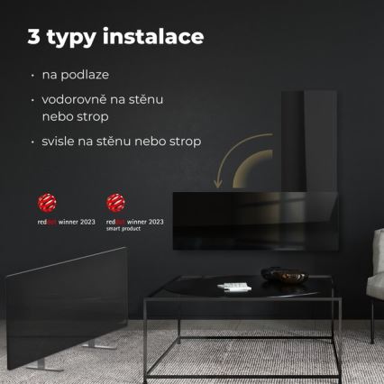 AENO - Viedais elektriskais infrasarkanais panelis 700W taimeris/termostats IP44 Wi-fi melna