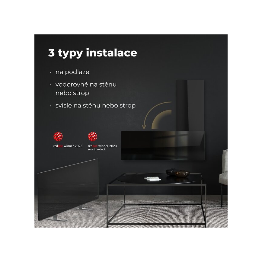 AENO - Viedais elektriskais infrasarkanais panelis 700W taimeris/termostats IP44 Wi-fi melna